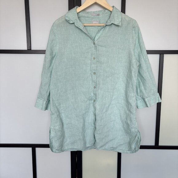 Chicos Linen Tunic Top Womens 1 US 8 /10 Mint Green Button Front Resort Beachy - Picture 1 of 15